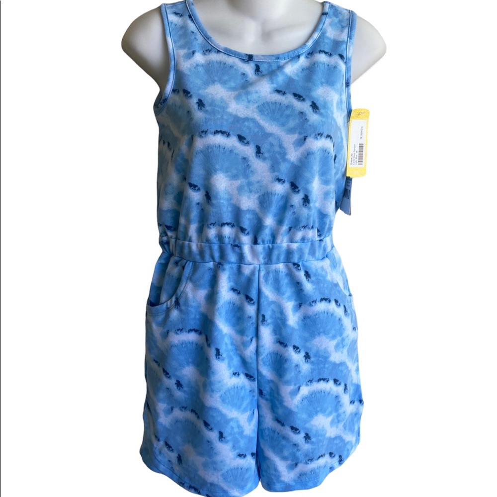 NWT BLue Tie Dye Carlie Sleep Romper Dream Life Med 10-12 Sleeveless Pockets